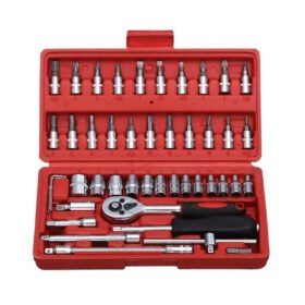 Jogo De Soquete Aço Crv 1/4 Catraca Chave Allen Maleta 46 Peças Cor:Vermelho