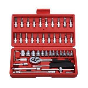 Jogo De Soquete Aço Crv 1/4 Catraca Chave Allen Maleta 46 Peças Cor:Vermelho