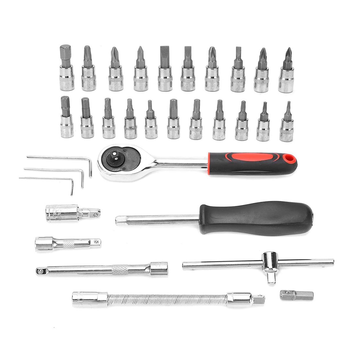 Jogo De Soquete Aço Crv 1/4 Catraca Chave Allen Maleta 46 Peças Cor:Vermelho - Imagem 5